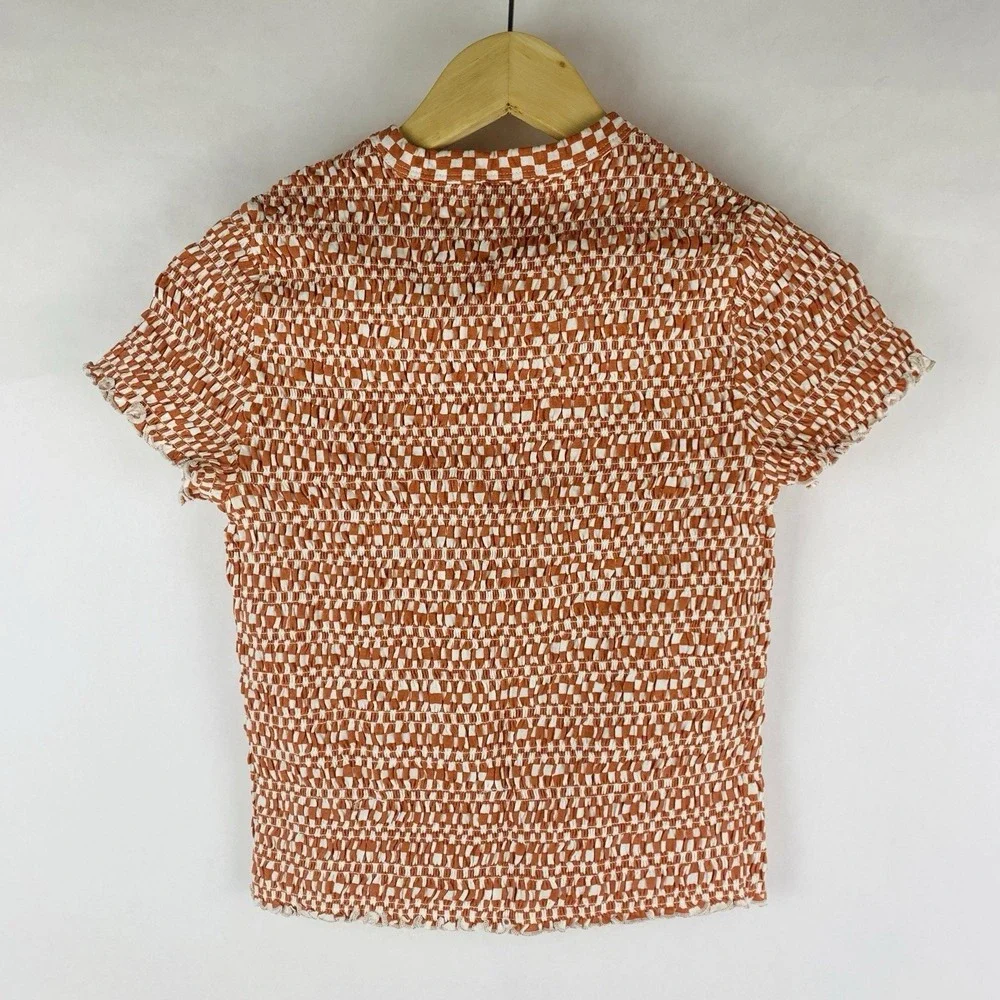 NWT American Eagle Smocked Baby Tee Women's Medium NEW Checkered 100% Cotton AE